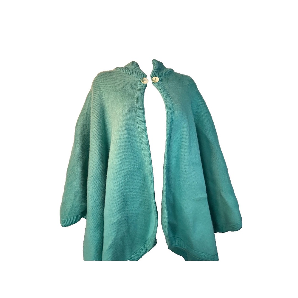 Handcraft Sisandina Blue Wool Poncho Crew Neck & Buttons Comfy‎ Warm OS